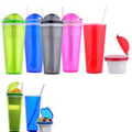 22 Oz. Double Wall AS Plastic Cup w/ Flip Lid ABS Snack Container